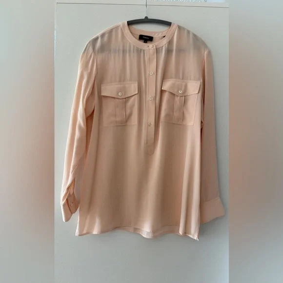NEW Theory Damaris Pearl Pink Silk Blouse, Size Medium - Picture 2 of 7